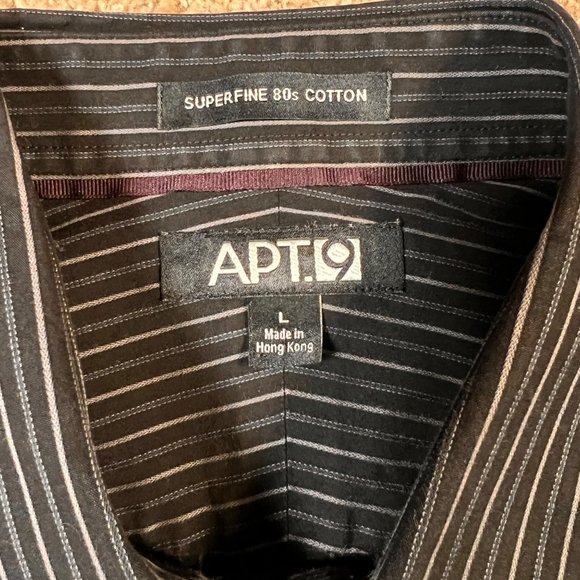 APT. 9 Shirt Men's Long Sleeve Striped Button Up Collared Black Gray Large - Picture 2 of 12